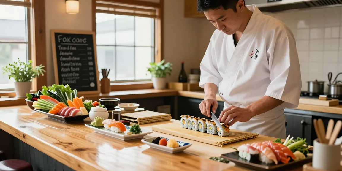 rokok88 link alternatif - sushi chef preparing fresh rolls in inviting restaurant kitchen
